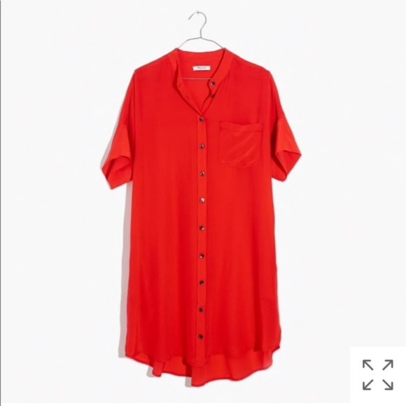 Madewell Button Down Red Silk Shirt Dress - Picture 2 of 7